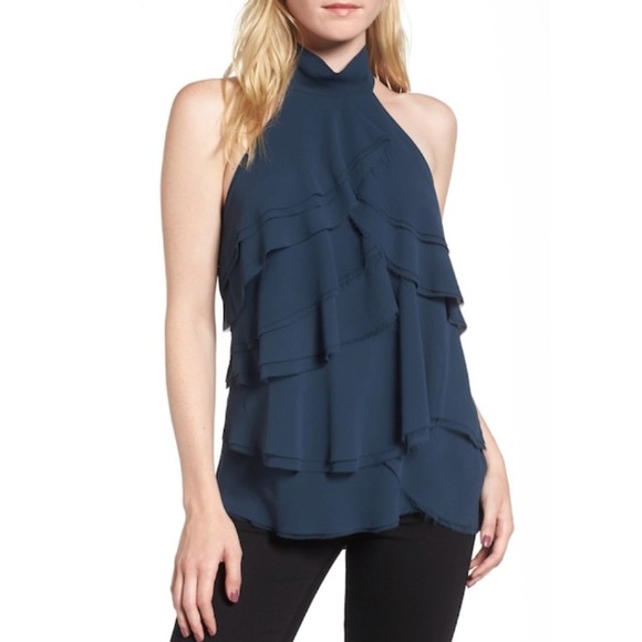 Trouve Tops - Trouve Raw Edge Ruffle Chiffon Blouse XL